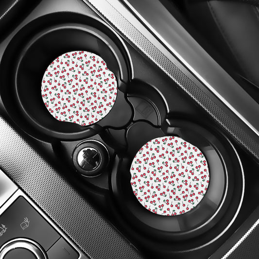 Pixel Cherry Pattern Print Car Coasters