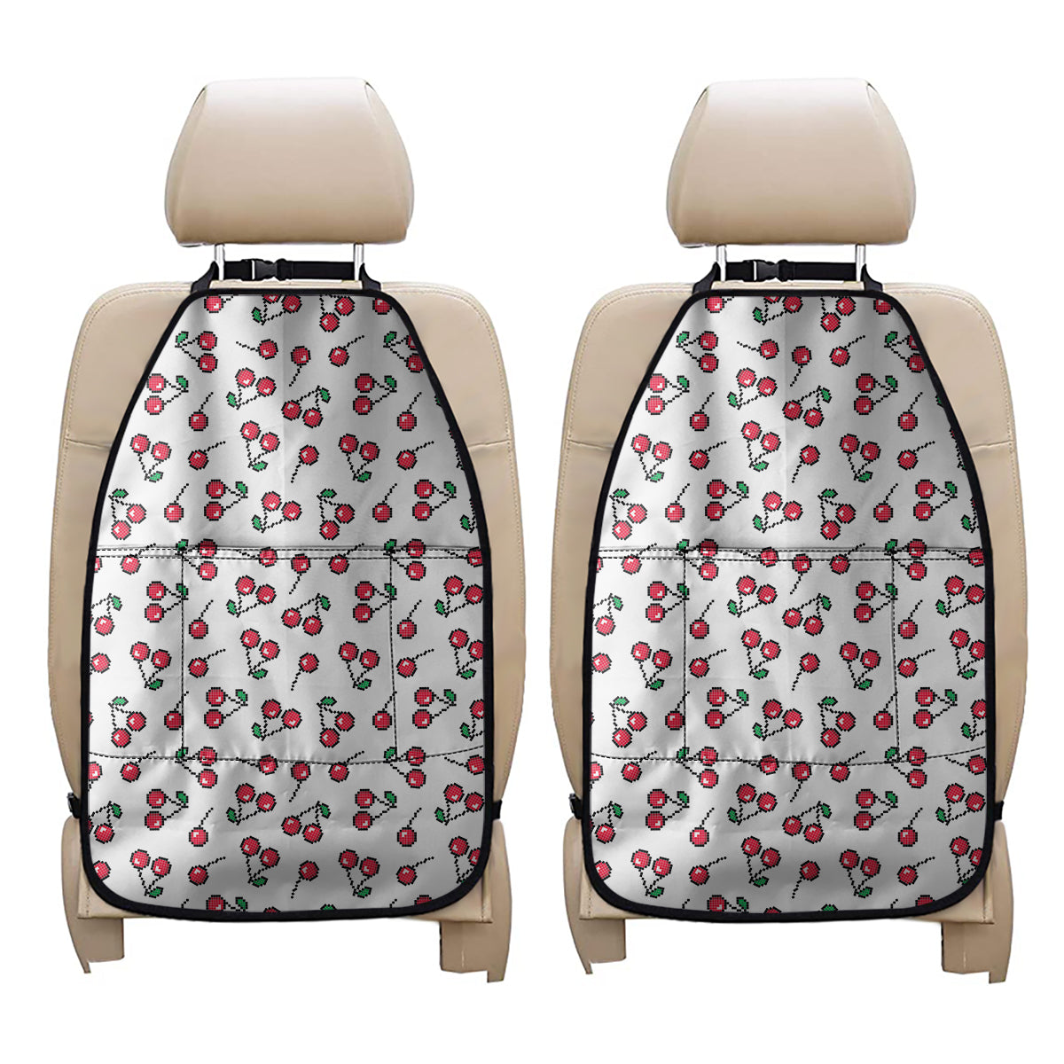 Pixel Cherry Pattern Print Car Seat Organizers