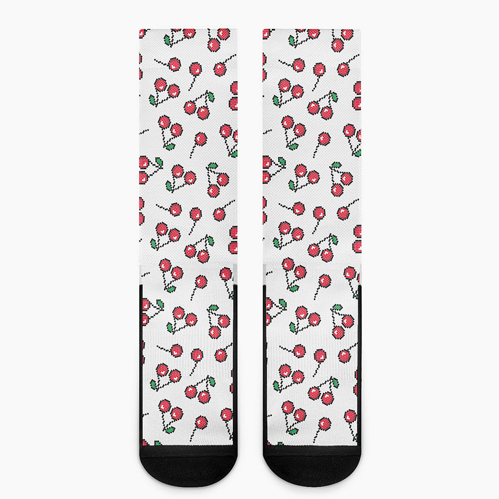 Pixel Cherry Pattern Print Crew Socks