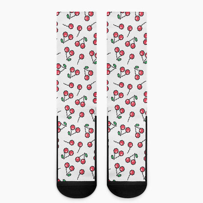 Pixel Cherry Pattern Print Crew Socks