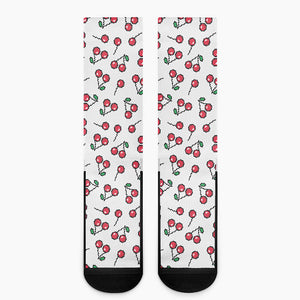 Pixel Cherry Pattern Print Crew Socks