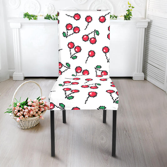Pixel Cherry Pattern Print Dining Chair Slipcover
