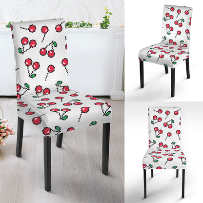 Pixel Cherry Pattern Print Dining Chair Slipcover