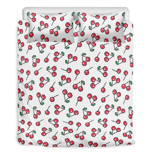 Pixel Cherry Pattern Print Duvet Cover Bedding Set