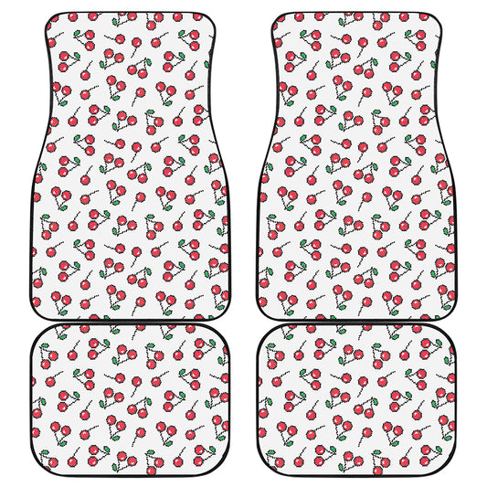 Pixel Cherry Pattern Print Front and Back Car Floor Mats