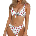 Pixel Cherry Pattern Print Front Bow Tie Bikini
