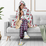 Pixel Cherry Pattern Print Hooded Blanket