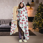 Pixel Cherry Pattern Print Hooded Blanket