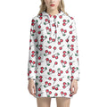 Pixel Cherry Pattern Print Pullover Hoodie Dress