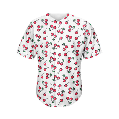 Pixel Cherry Pattern Print Men's Baseball Jersey
