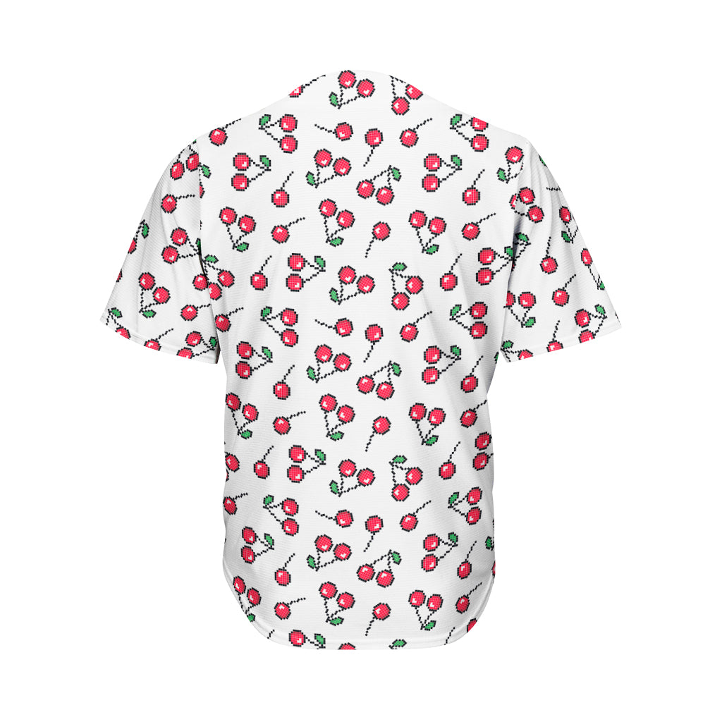 Pixel Cherry Pattern Print Men's Baseball Jersey