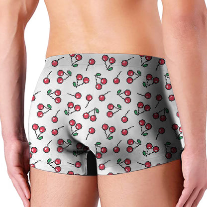 Pixel Cherry Pattern Print Men's Boxer Briefs
