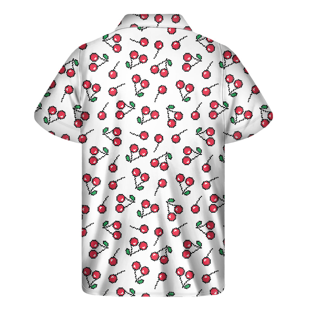 Pixel Cherry Pattern Print Men's Short Sleeve Shirt