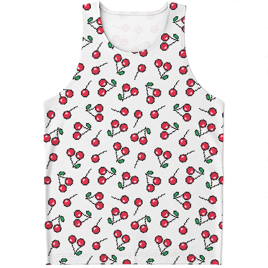 Pixel Cherry Pattern Print Men's Tank Top