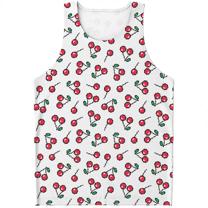 Pixel Cherry Pattern Print Men's Tank Top