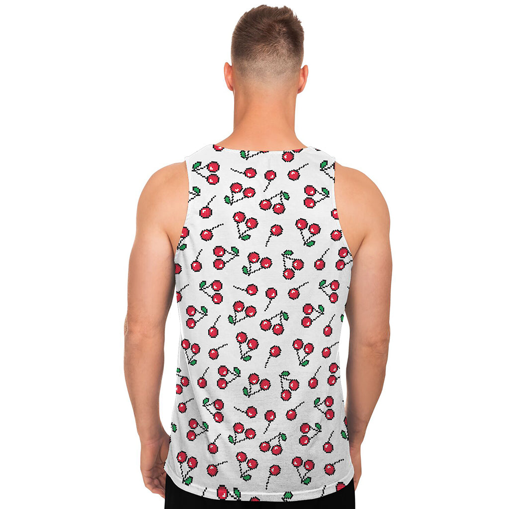 Pixel Cherry Pattern Print Men's Tank Top