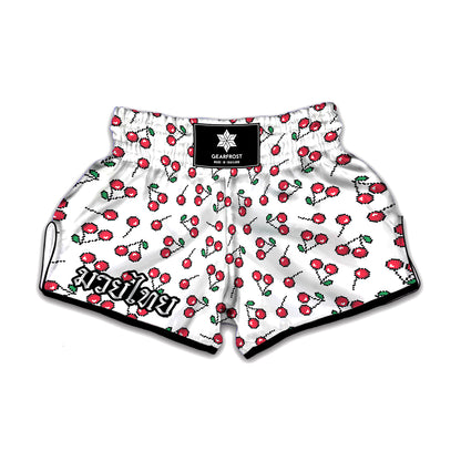 Pixel Cherry Pattern Print Muay Thai Boxing Shorts