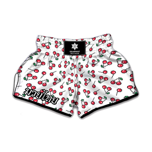 Pixel Cherry Pattern Print Muay Thai Boxing Shorts