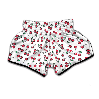Pixel Cherry Pattern Print Muay Thai Boxing Shorts