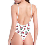 Pixel Cherry Pattern Print One Piece High Cut Swimsuit