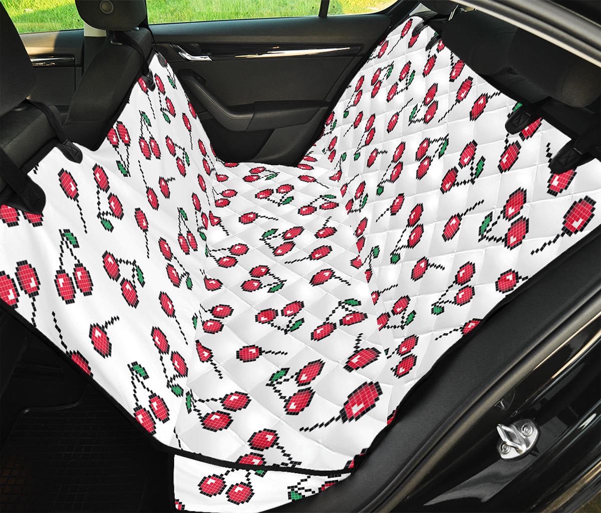 Pixel Cherry Pattern Print Pet Car Back Seat Cover