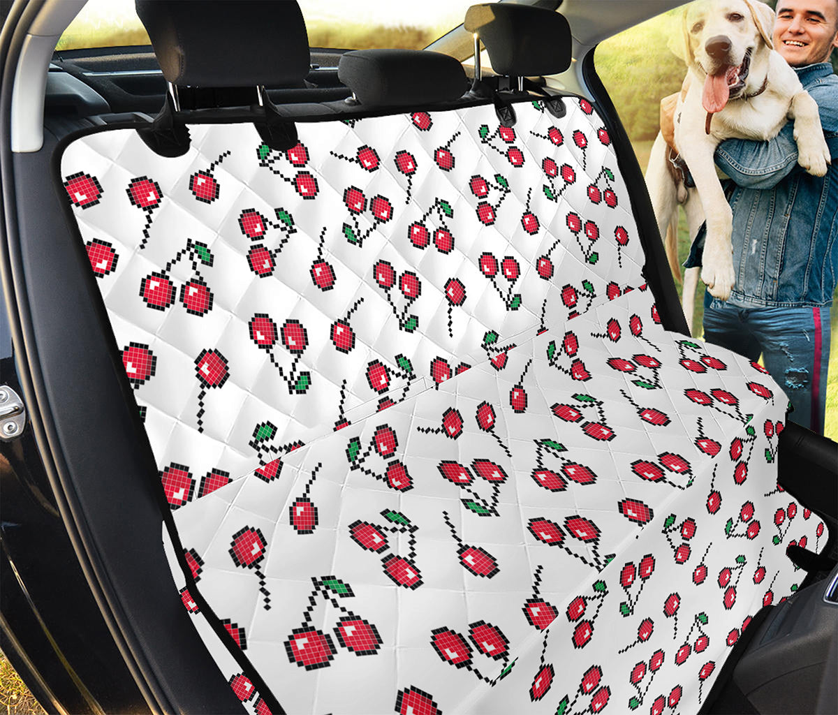Pixel Cherry Pattern Print Pet Car Back Seat Cover