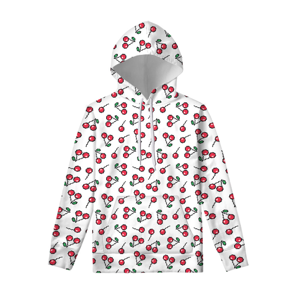 Pixel Cherry Pattern Print Pullover Hoodie