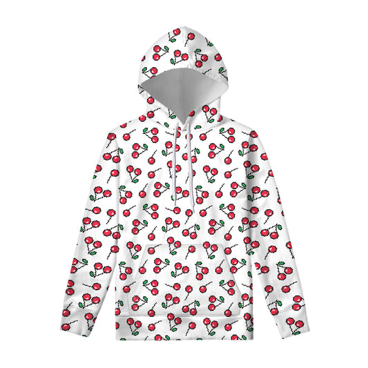 Pixel Cherry Pattern Print Pullover Hoodie
