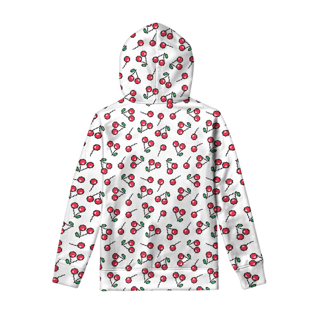 Pixel Cherry Pattern Print Pullover Hoodie
