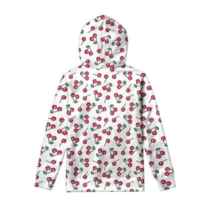 Pixel Cherry Pattern Print Pullover Hoodie