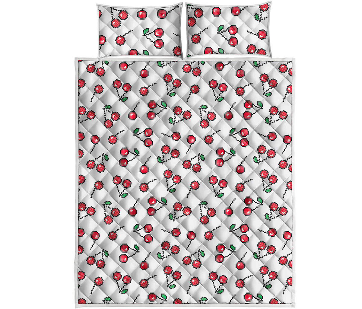 Pixel Cherry Pattern Print Quilt Bed Set