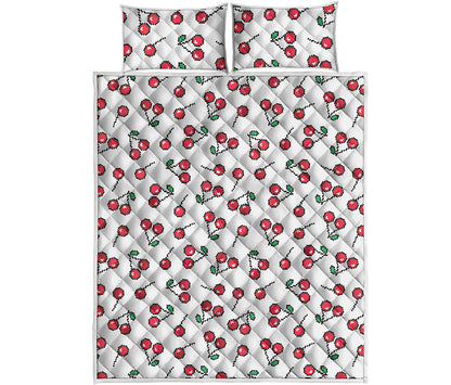 Pixel Cherry Pattern Print Quilt Bed Set