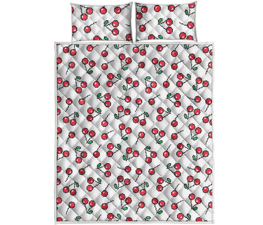 Pixel Cherry Pattern Print Quilt Bed Set