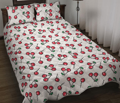 Pixel Cherry Pattern Print Quilt Bed Set