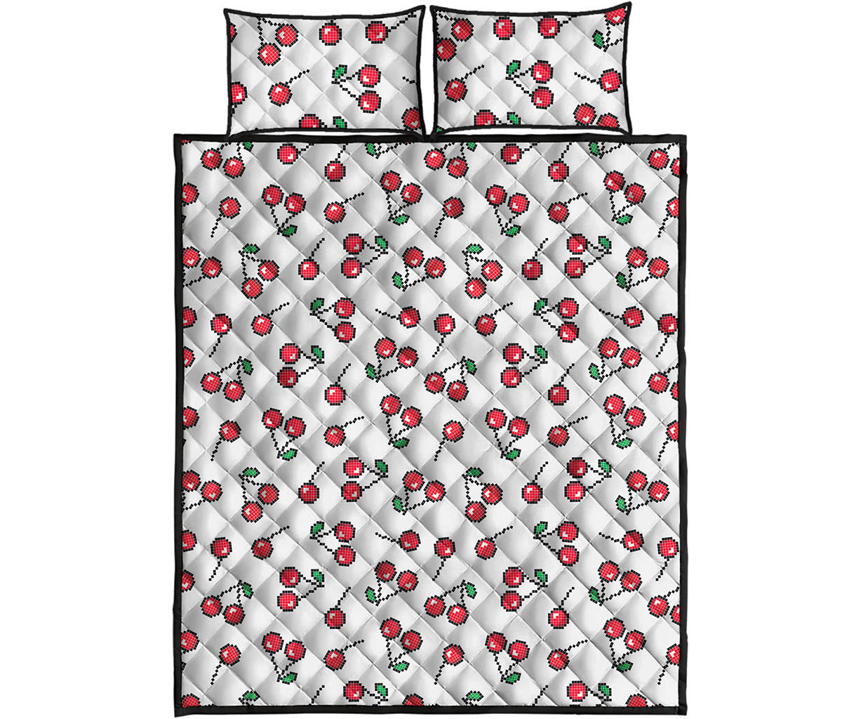 Pixel Cherry Pattern Print Quilt Bed Set