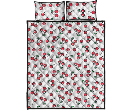 Pixel Cherry Pattern Print Quilt Bed Set