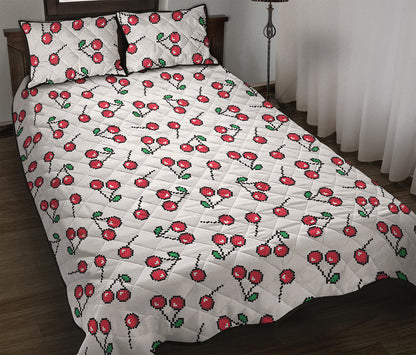 Pixel Cherry Pattern Print Quilt Bed Set