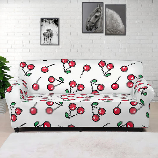 Pixel Cherry Pattern Print Sofa Cover