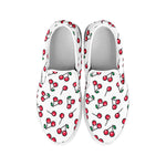 Pixel Cherry Pattern Print White Slip On Shoes