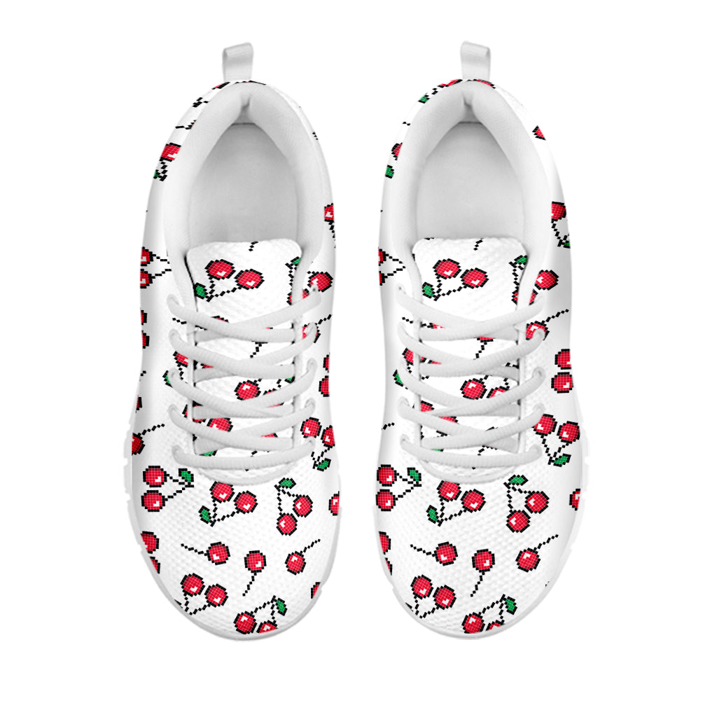Pixel Cherry Pattern Print White Sneakers