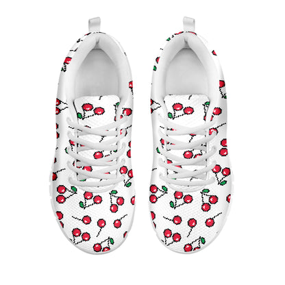 Pixel Cherry Pattern Print White Sneakers