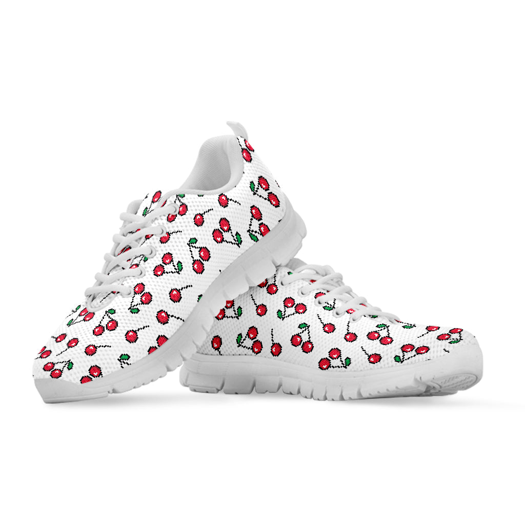 Pixel Cherry Pattern Print White Sneakers