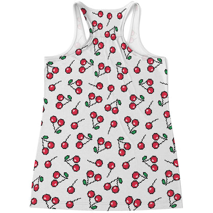 Pixel Cherry Pattern Print Women's Racerback Tank Top