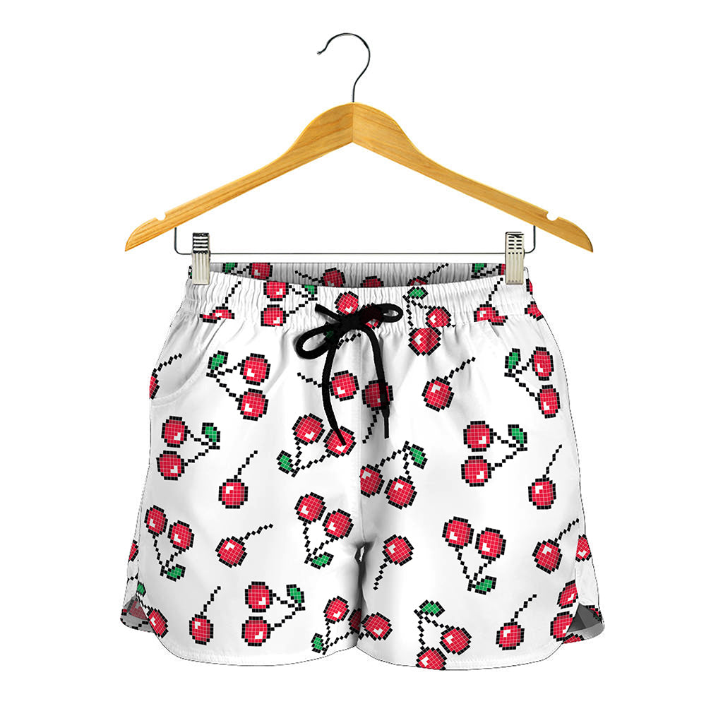 Pixel Cherry Pattern Print Women's Shorts