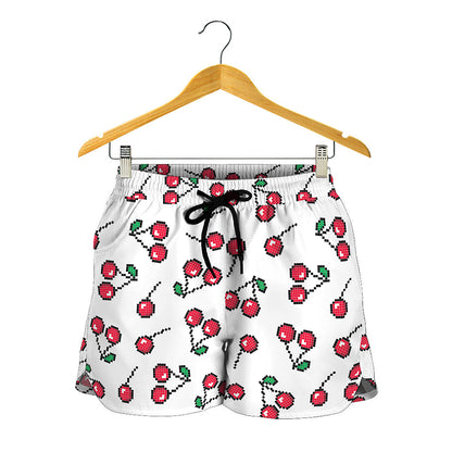 Pixel Cherry Pattern Print Women's Shorts