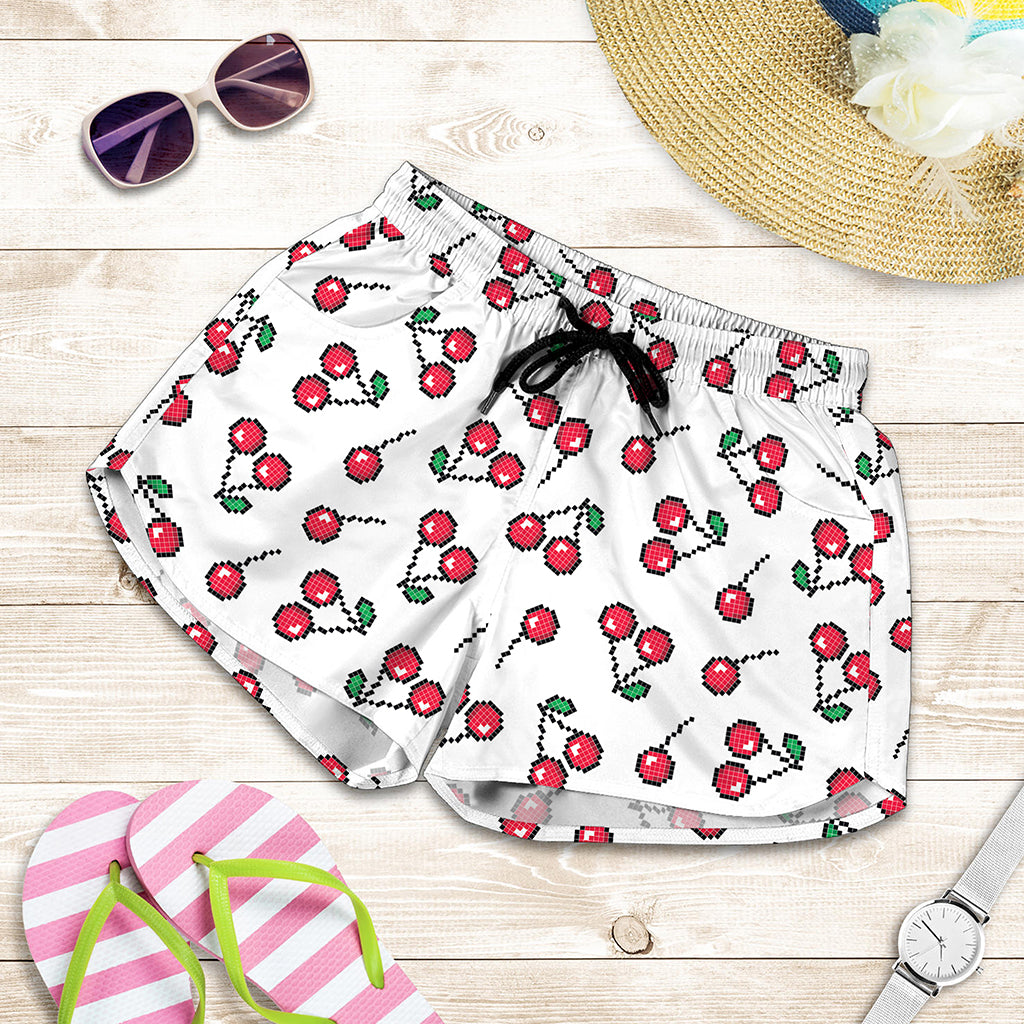 Pixel Cherry Pattern Print Women's Shorts