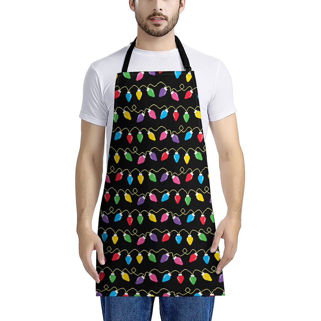 Pixel Christmas Lights Print Apron