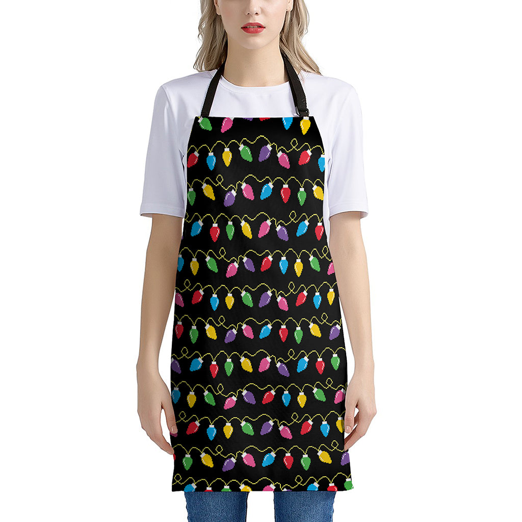 Pixel Christmas Lights Print Apron