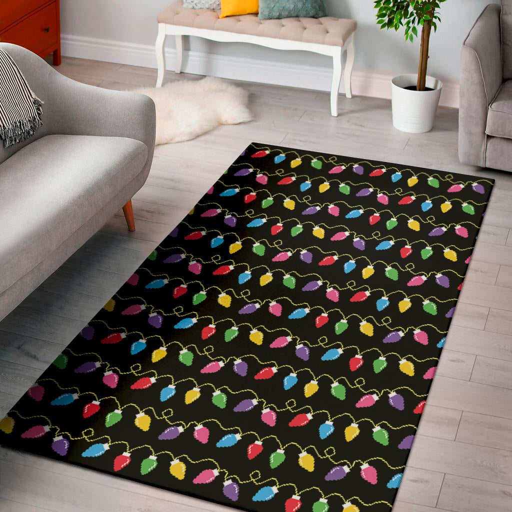 Pixel Christmas Lights Print Area Rug