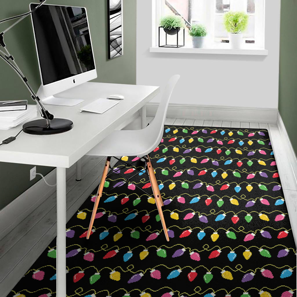 Pixel Christmas Lights Print Area Rug